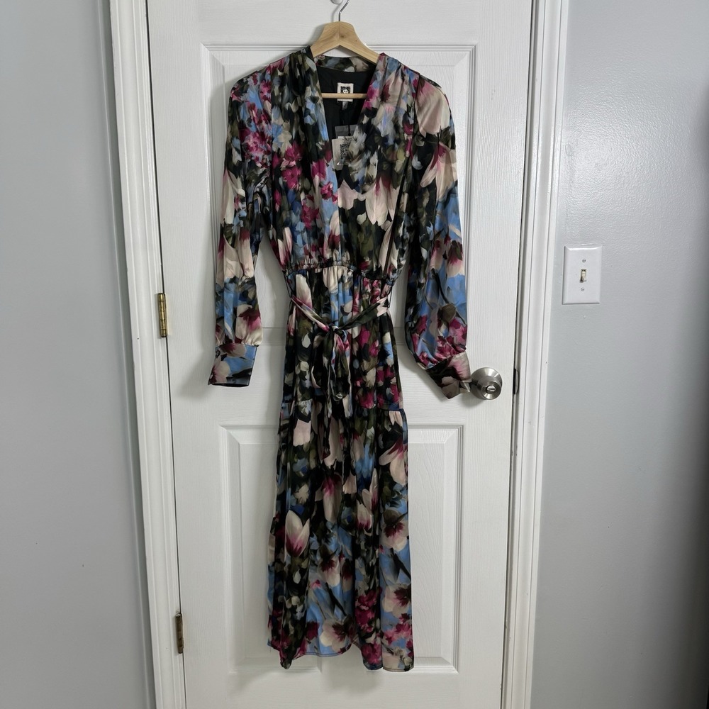 NWT Anne Klein Women's Floral Midi Dress Size S Belted Long Sleeve $139